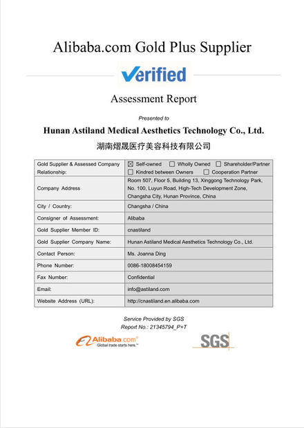 China Astiland Medical Aesthetics Technology Co., Ltd certificaciones