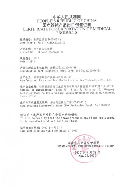 China Astiland Medical Aesthetics Technology Co., Ltd certificaciones